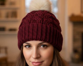 Cabled Ribbed Warm Beanie Pattern | Folded Brim Winter Hat Pattern | Textured Cable Crochet Pattern | Adult Child Beanie Pattern
