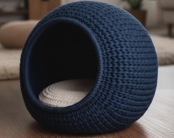 Crochet Cat Cave Pattern Jute Rope House | Handmade Cat Bed Tutorial PDF | Modern Indoor Outdoor Pet Hideaway Pattern