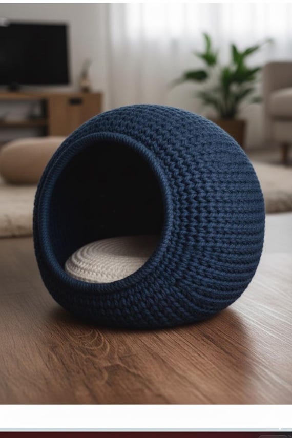 Crochet Cat Cave Pattern Jute Rope House | Handmade Cat Bed Tutorial PDF | Modern Indoor Outdoor Pet Hideaway Pattern