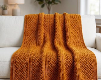 Modern Textured Crochet Blanket Pattern Throw | Bean Stitch Afghan DIY (PDF Pattern)