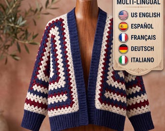 Crochet Cardigan Pattern PDF | Oversized Granny Square Cardigan | Boho Hexagon Motif Sweater | S M L Sizes | Digital Crochet Download