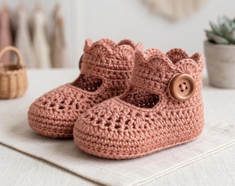 Crochet Baby Booties Pattern PDF | Button Cuff Newborn Shoes | Easy Beginner Crochet Pattern | Baby Shower Gift | Instant Download
