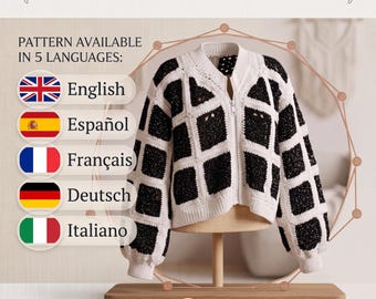 Crochet Cardigan Pattern PDF | Flower Granny Square Cardigan | Zip Up Crochet Sweater Pattern | Plus Size XS-5XL | Digital Download