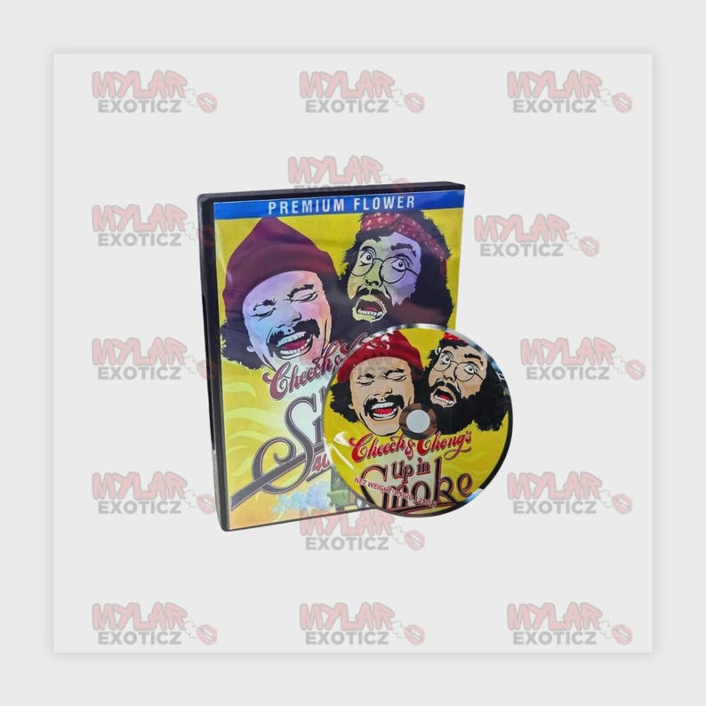 10 DVD Hüllen + 10 passende Aufbewahrungstaschen Exotic 3.5g Mylar Tasche - Dekoratives Organizer Set für kleine Dinge Cheech's & Chong