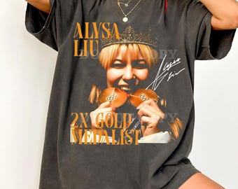 Comfort Colors Alysa Liu 2x Gold Medalist T-Shirt, Crown and Signature Graphic Tee