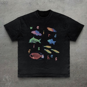 奇妙な魚のグラフィックTシャツ、ラジオヘッド風グラフィックTシャツ、男性用・女性用おもしろ魚Tシャツ、レトロでカラフルな魚シャツ、彼へのギフト、ユニセックス
