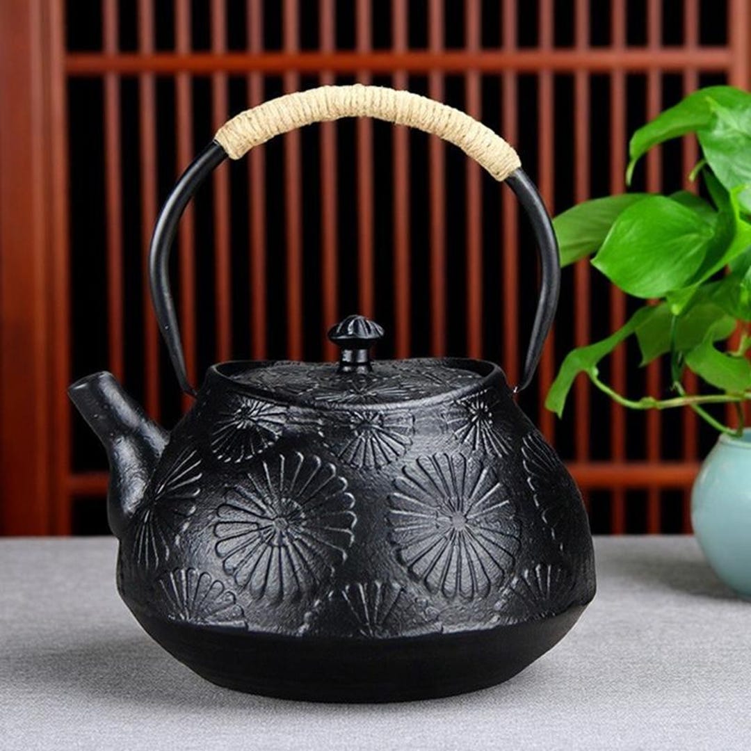 Embossed Teapot | Handmade Cast Iron Kettle | Iron Teapot | Vintage ...