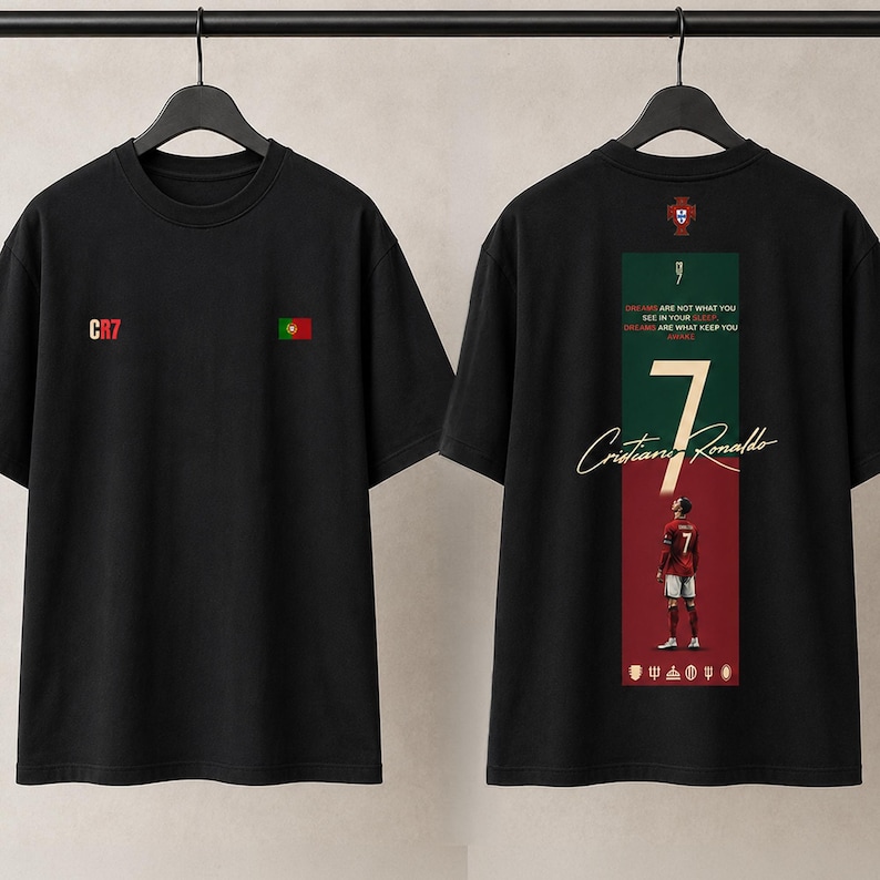 CR7 Cristiano Ronaldo Trikot Portugal Fußball T-Shirt Cristiano Ronaldo Geschenk für Freund Fußballfan Grafik Rückendruck Unisex T-Shirt PNG Ziege Bild 2