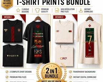 Cristiano Ronaldo Shirt PNG Bundle Fußball T-Shirt Druck Bundle CR7 Inspiriert Designs Sublimation PNG Digitaler Download Paket CR7 Die Ziege