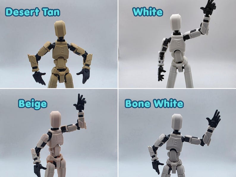 Może przedstawiać: Cztery ruchome figurki z czarnymi stawami i dłońmi, przedstawione w czterech wariantach kolorystycznych oznaczonych jako Desert Tan, White, Beige i Bone White. Każda figurka ma kanciastą głowę, tuł&oacute;w z numerem 13 oraz ruchome kończyny.