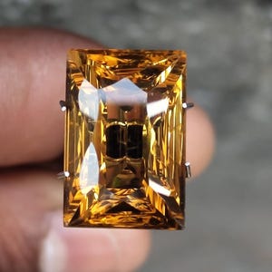 Natural Golden Quartz Emerald Cut Gemstone | Rectangular Faceted Jewelry Stone