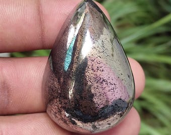 Natural Pyrite Pear Cabochon Gemstone | Metallic Gold Teardrop Loose Stone for Jewelry Making