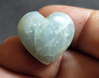 Loose Aquamarine Heart Cabochon | Blue Crystal Gemstone for Pendant & Ring