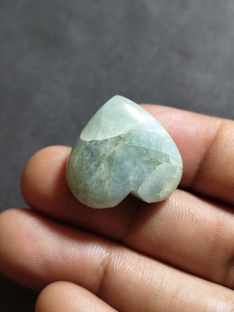 Aquamarine Heart Stone | Natural Polished Cabochon | Crystal Jewelry Making image 4