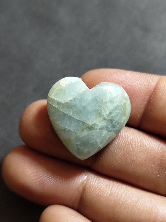 Aquamarine Heart Stone | Natural Polished Cabochon | Crystal Jewelry Making