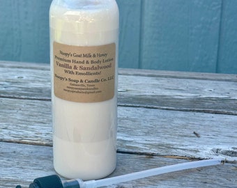 Vanilla & Sandalwood* Goat Milk Honey Noopy's Hand Body Cream Lotion Aloe Jojoba Emu Argan Opt'l Matching Goat Milk Soap