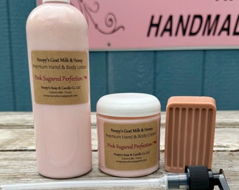 PINK SUGARED PERFECTION! Type* Goat Milk Honey Noopy's Hand Body Cream Lotion Aloe Jojoba Emu Argan Opt'l Matching Goat Milk Soap