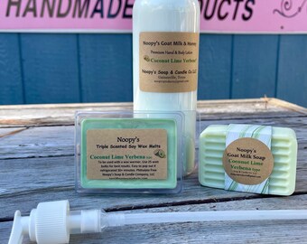 COCONUT LIME VERBENA * type Hand Body Cream Lotion Noopy's Skin Softening Moisturizing Emollients + Optional Goat Milk Soap & Soy Wax Melts