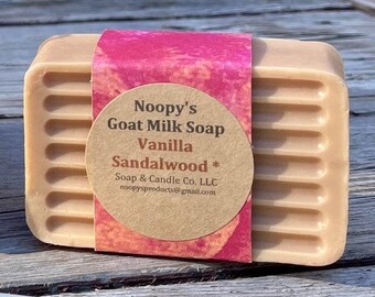 2 Bars VANILLA & SANDALWOOD Type Skin Softening Goat Milk Soap Scented Noopy's Emollient Premium 5.5 oz per bar