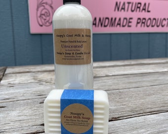 UNSCENTED Goat Milk Honey No Dyes Hand Body Cream Lotion Premium NOOPY'S Skin Softening Moisturizing w Optional Goat Milk Soap