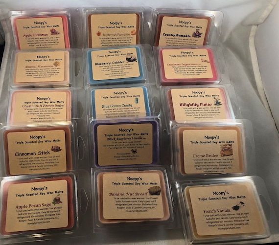 Pick 3 TRIPLE SCENTED Soy Wax NOOPY'S Candle Melts/Tarts-150 Scents Clam Shell 