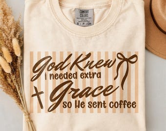 PNG cristiano, PNG Dios sabía, PNG por eso envió café, PNG gracia extra, Camiseta con estampado de café, Archivos digitales DTF de tendencia