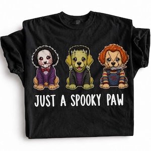 Halloween PNG, Een griezelige poot PNG, Schattige horrorpuppy's PNG, Slasherhonden shirt, Chucky Frankenstein hond, Trending DTF digitaal
