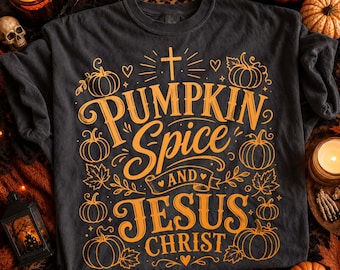 PNG cristiano, PNG di zucca e Gesù Cristo, PNG di fede autunnale, design retrò per magliette autunnali, PNG del Ringraziamento, PNG di tendenza, DTF autunnale