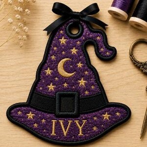 ITH Witch Hat Applique Machine Pattern, Halloween Ornament Gift Tag Spooky Bag Charm, Digital Download Pes Dst Jef Vp3