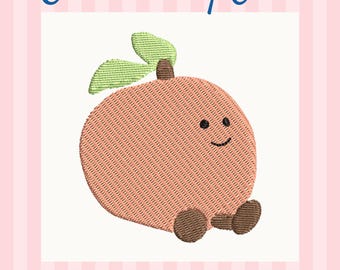 Plush Style Peach Embroidery Design 4x4, Kawaii Fruit Machine Embroidery (PES, DST, JEF)