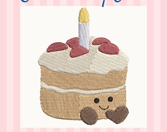 Kawaii Cake Embroidery File 4x4, Birthday Dessert Design (Digital Download)