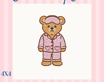 Sleepy Bear Pajamas Embroidery Design – 4x4 Hoop – Instant Download