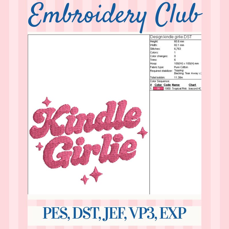 Kindle Girlie Broderidesign | Booktok Coquette Maskinbroderifil bild 2