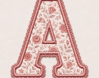 Satin & Lace Edge Alphabet A to Z and 0 to 9 | 5 Sizes | Applique Embroidery Font BX + 8 Formats