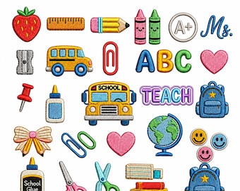 Teacher Icons Embroidery Designs Bundle, School Bundle Embroidery Designs, Back To School Embroidery, Best Teacher Ever Embroidery File