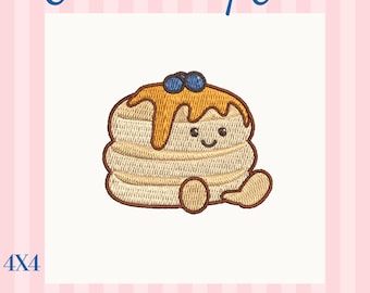 Kawaii Pancakes Embroidery Design – 4x4 Hoop – Instant Download