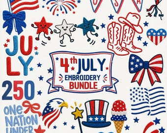 4th July USA Patriotic Embroidery Bundle, Red White Blue Designs (Digital Download) Jef, Pes, Vp3, Exp, Dst