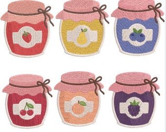 Kawaii Fruit Jam Jars Bundle Embroidery Design | Fruit Label Mason Jar Machine Embroidery Files | Cottagecore Jam Jar Bundle