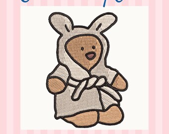 kawaii Bunny Robe Teddy Embroidery Design | 4x4 Hoop