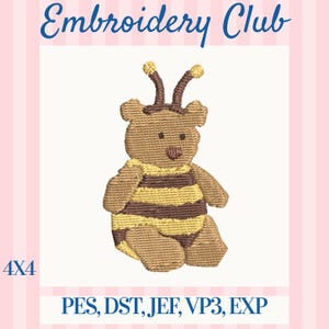 Bear Bee Kawaii Embroidery File Pattern 4x4 Hoop Instant Download