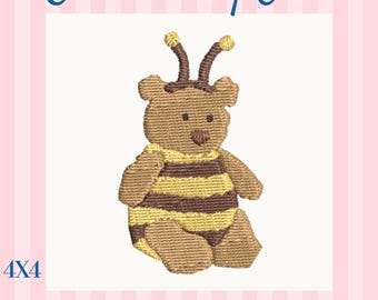 Bear Bee Kawaii Embroidery File Pattern 4x4 Hoop Instant Download