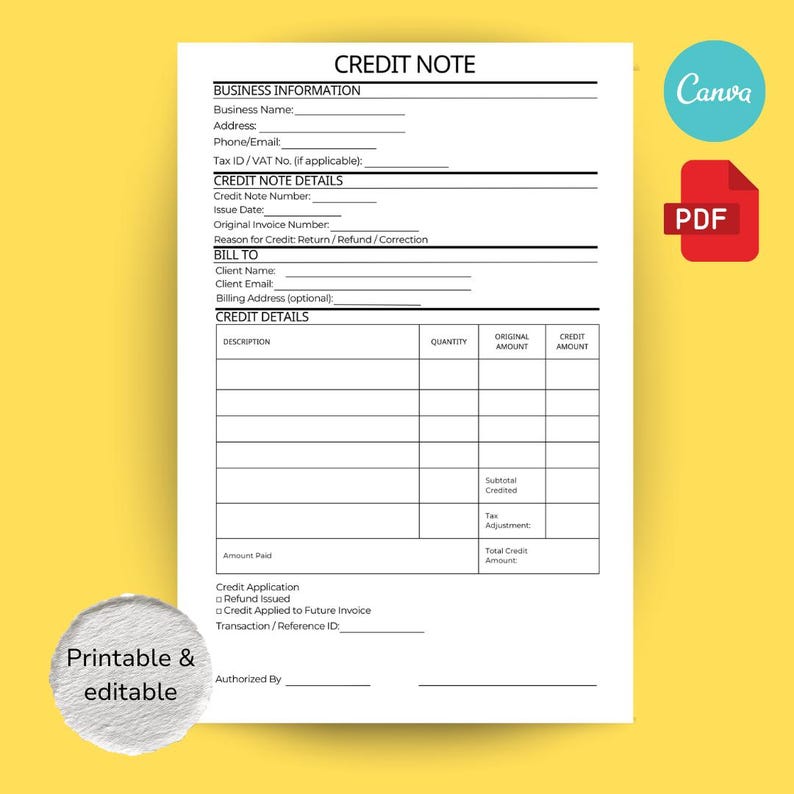 Printable Credit Note - Etsy