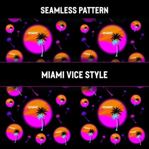 Seamless Miami Vice Style Pattern | Retro 80s Neon Tropical Print | Repeat PNG