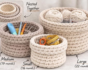 Easter Crochet Basket Pattern – 3 Beginner Friendly Chunky Storage Basket, Modern Home Decor