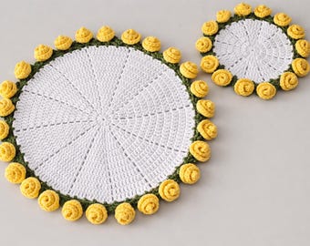 3D Rose Crochet Placemat Pattern, Beginner DIY Table Decor (PDF Pattern), Sunflower Coasters, Amigurumi