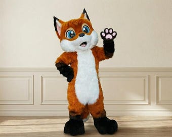 Disfraz de mascota de zorro esponjoso: traje de peluche con forma de animal para eventos, fiestas y promociones.