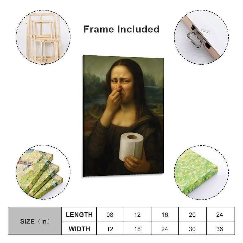 Funny Mona Lisa Print | Holding Nose & Toilet Paper Canvas Art - Etsy