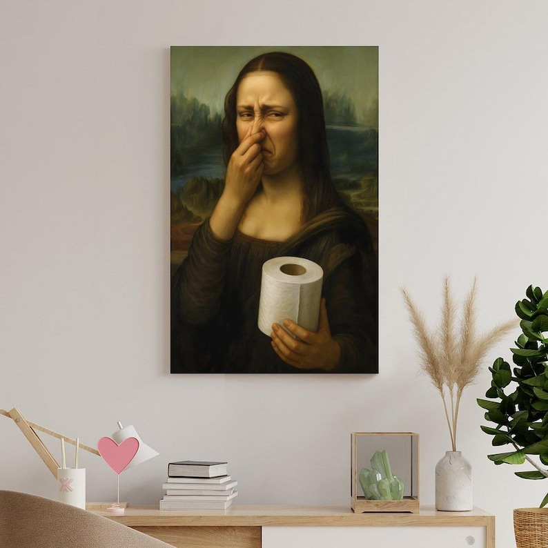 Funny Mona Lisa Print | Holding Nose & Toilet Paper Canvas Art - Etsy