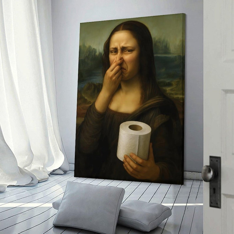 Funny Mona Lisa Print | Holding Nose & Toilet Paper Canvas Art - Etsy