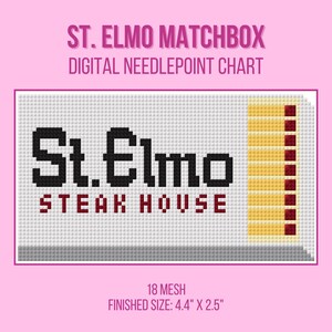 St Elmo Steak House Matchbox Indianapolis - Digital Needlepoint Chart - Cross Stitch Pattern - PDF Download